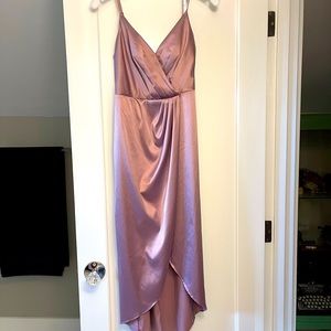 Pleated Bodice Spaghetti Strap Satin Tulip Dress